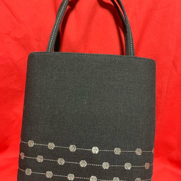 Kate Spade New York Black Canvas Mini Tote Handbag Silver Dot Detail 7”7.5”2.5” - Picture 13 of 14